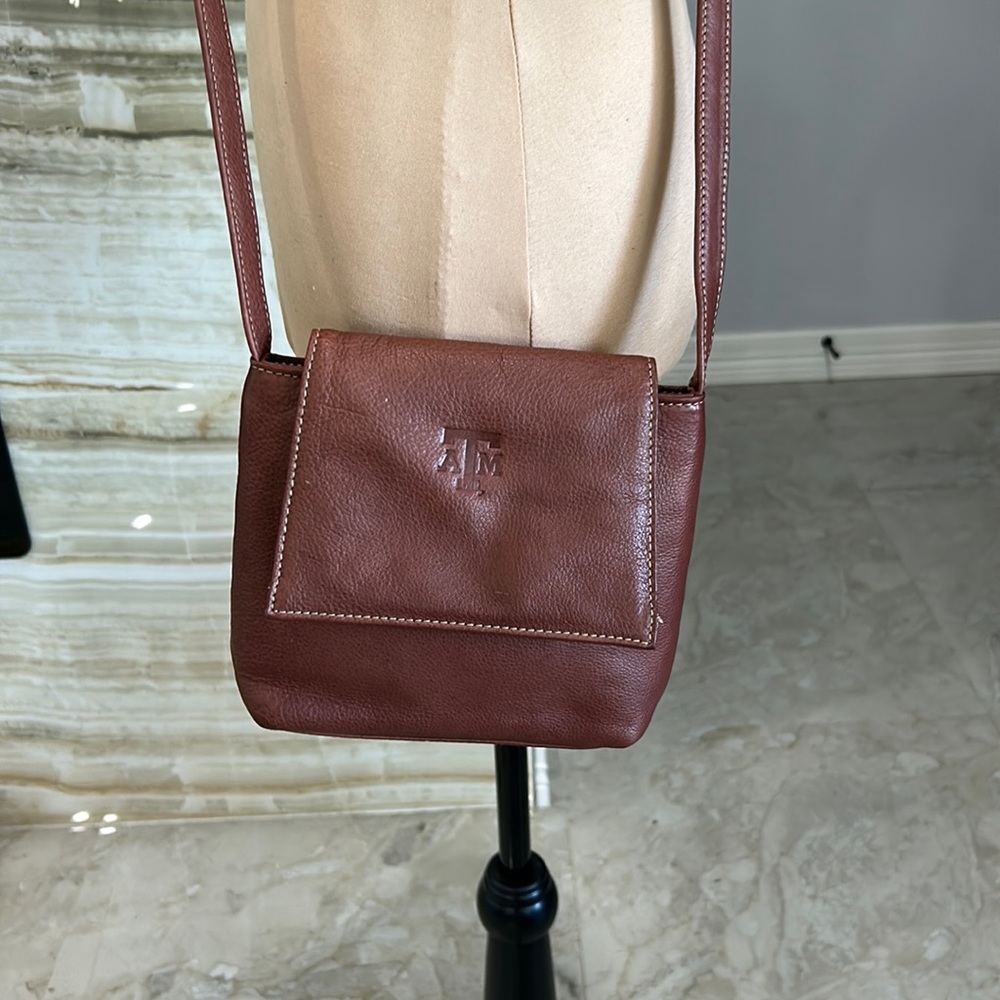 A&M Leather Crossbody Bag. Small Long Strap‎ Bag with A&M Logo.